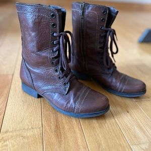 Steve Madden brown leather lace up combat boots